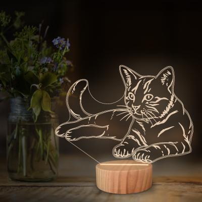 China 3D 7 Colors Cute Cat Induction Sleep Kitty 3d Night Light Flashing Acrylic Bedroom Led Christmas Tree Theme for sale