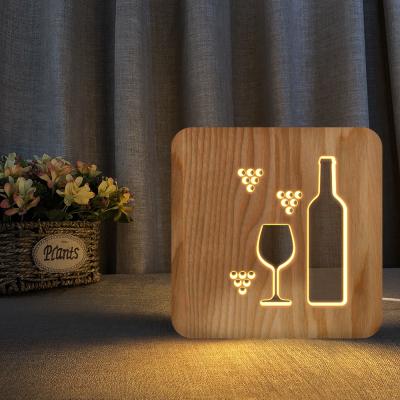 China FS-T1831W Modern Wine Shaped Wooden 3d Lamp Holiday For Downstairs Wooden 3d Lamp for sale