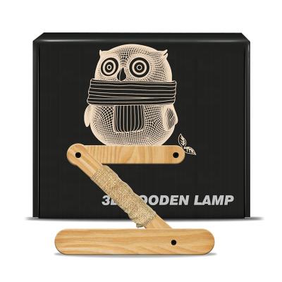 China Christmas Gift Wood Owl Christmas 3D Acrylic Night Light Folding Crafts Lamp Wooden Carved Wooden Toys For Kids for sale