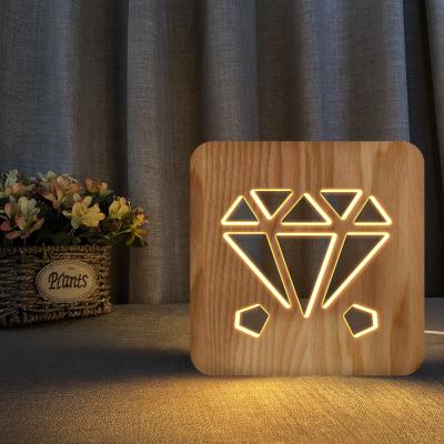 China Wedding Gift Minimalist Party Wooden Decoration Fit LED Lamp Smart Remote Control Cavity Carved Wooden Night Light for sale