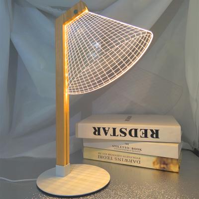 China Gifts 3d Illusion Night Table Light Wooden Led Lamp for sale