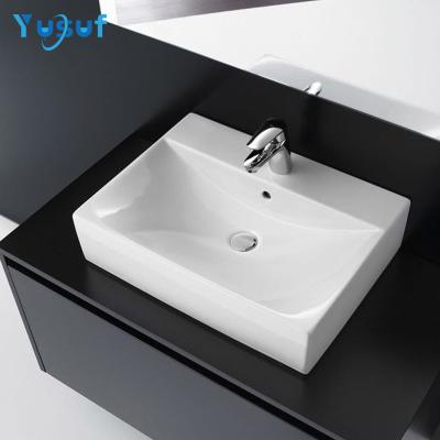 China Easy Clean Ceramic Wash Basin Counter Top Bathroom Sink Rectangular Wash Basin for sale