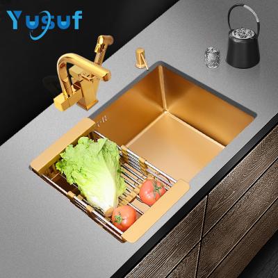 China With Faucet Manufacturer Single Bowl 304 Stainless Steel Vintage Gold Kitchen Sink for sale