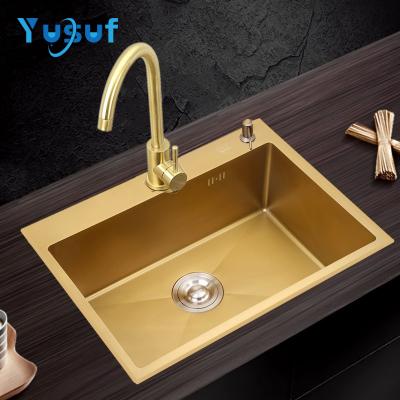 China With Faucet Single Professional 304 Stainless Steel Vintage Golden Kitchen Sink for sale