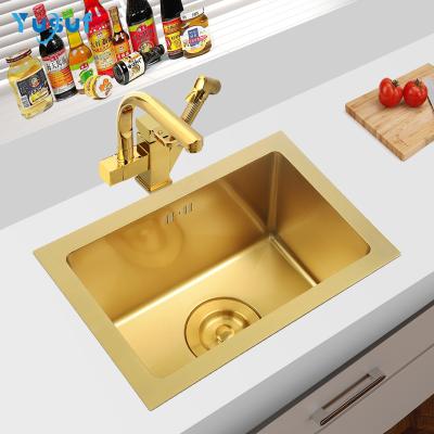 China With Faucet Popular Product Handmade Stainless Steel Kitchen Sink In Gold Color for sale