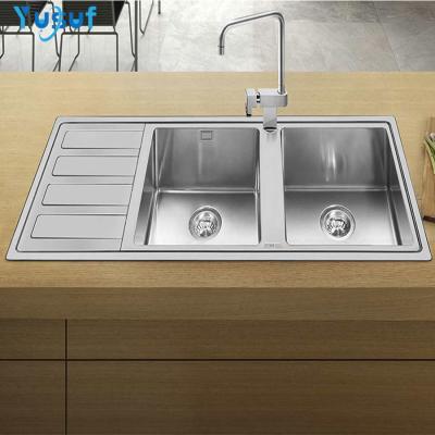 China With Faucet Cheap Factory Price Pressed Stainless Steel One Piece Kitchen Sink Double Bowl With Drip Board for sale