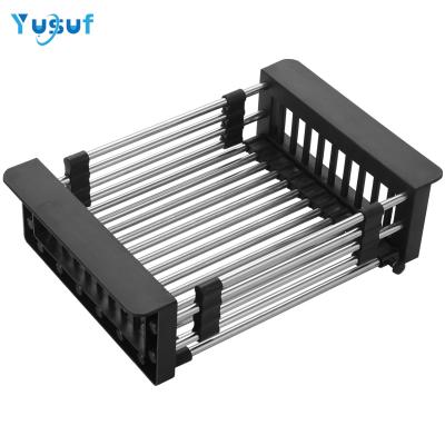 China Sustainable Stainless Steel Dish Rack Dish Rack elescopic Plastic Dish Drying Rack Above Sink for sale