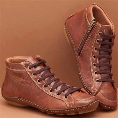 China Nationality Round Nationality Women's Oil Wax Bootie Casual Ankle Zipper Winter Short Ankle Boots for sale