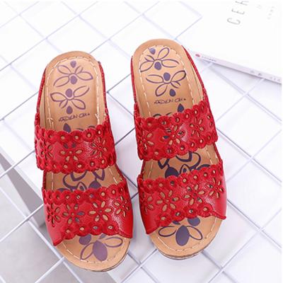 China 2022 Cavity PU Trend Fashion Flower Casual Wedge Sandals Women's Sandals Shoes Non-slip Slide Slippers for sale