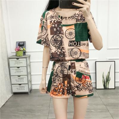 China QUICK DRY fashion short sleeve new women's western style loose large size casual suit women's wide-leg shorts two-piece suit for sale