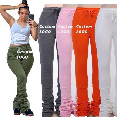 China QUICK DRY Custom Logo Embroidery Stacked Sweatpants For Women Fashion Skinny Casual Sporty Joggers With Split Women Stacked Pants for sale