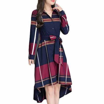 China 2022 Summer New Anti-static Irregular Dress Women's Mid-length Temperament Plaid Shirt Slim Skirt for sale