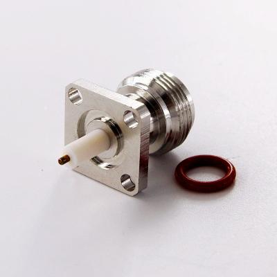 China RF 4 Hole 17.5mm Flange Panel Mount N Jack Stub Terminal SQUARE Female Coaxial Connector with 9mm Insulator and 2mm Pin (O-Ring) for sale