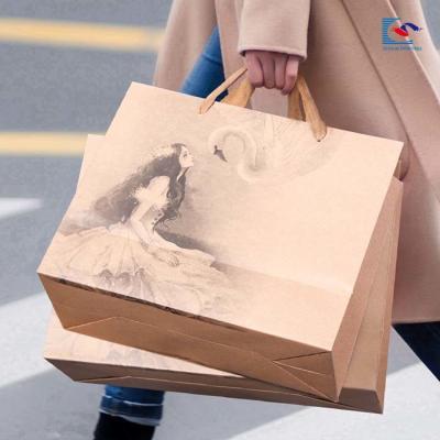 China Brown Kraft Paper carry bag bread packaging bags with paper handle printing for sale