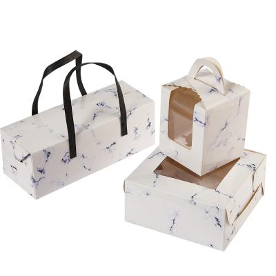 China Eco-friendly Marble Pattern Cake Box Packaging Box Graves Dessert Pastry Portable Baking Box for sale