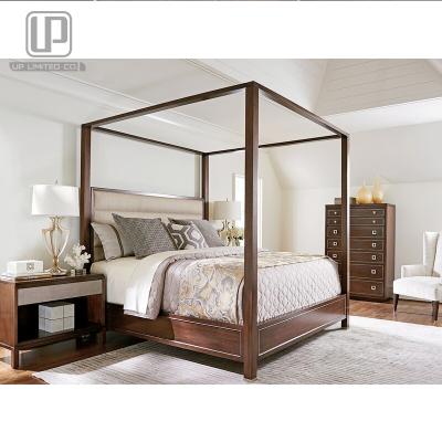 China Adjustable American Elegant Design Four Poster Solid Wood Bed (Other) Bedside Bedlined Low Profile Canopy Bed for sale