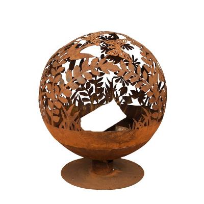 China Stocked surface rusty steel ball fire pit corten fire bowls fire pits 400MM-1500MM for sale