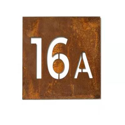 China Anti-Corrosion Decorative Garden Yard Artistic Corten Sign With House Number Sign Rusty Steel Plate for sale