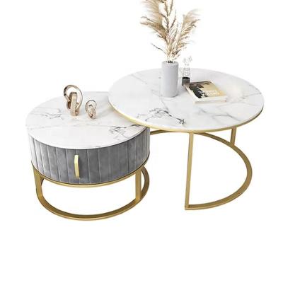 China New modern nordic light luxury marble round combination of living room household table 2pcs row piece modern simple small coffee table for sale