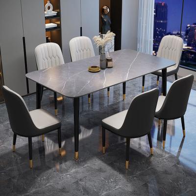 China New Modern Design Stainless Steel Square Dining Set Furniture Modern Light Luxury Home Dining Table Set Marble Top Dining Table for sale