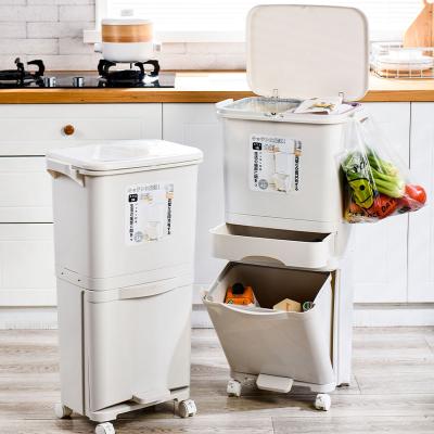 China Large capacity kitchen large classification separation trash cans dry and wet can double waste living room waste box for sale