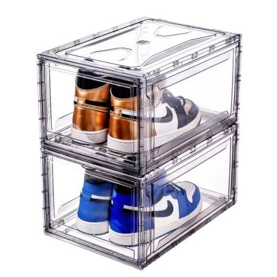 China Front Plastic Shoe Organizer Bins Antioxidant Clear Shoe Box Drop Clear Magnetic Stackable Shoe Box Acrylic High Quality Viable for sale