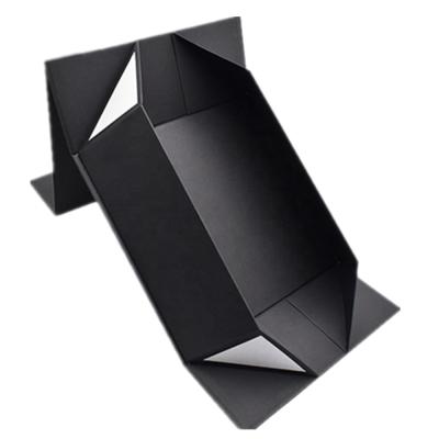 China Hot Recycled Materials Fancy Magnet Box Cardboard Rigid Flat Luxury Magnetic Folding Paper Gift Box Black With Ribbon for sale