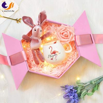 China Handmade Luxury Custom Logo Hexagon Factory Drawer UV Sliding Packaging Gift Boxes With Ribbon for sale