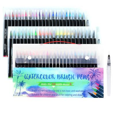 China 48 Premium Quality Watercolors with 2 Water Refillable Brushes | Flexible Nylon Tips | Paint Markers for Painting, Drawing, Calligraphy LC-48B for sale