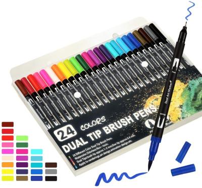 China Double Tip Drawing Art Brush Pens 24-Pack, Tips and Fine Point Art Marker Colored Brush Set, Good for Journal, Calligraphy, Planner for sale