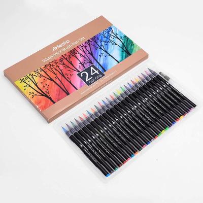 China 1Real Brush Set Watercolor and Water Pen Marker 24 Pen Marker Fine and Flexible Colors MN24P Tips, Vibrant and Bold for sale