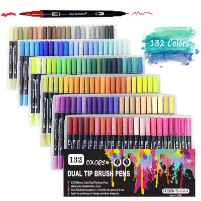 China Art Markers Dual Brush Pens, 132 Drawing Artist Tip Pen Art Supplier of Coloring Marker, Fine and Brush for Kids Adult Coloring Book Ball for sale