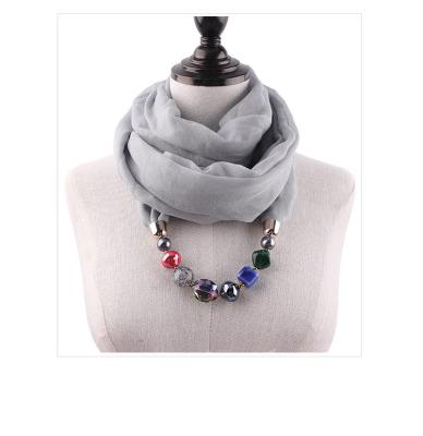 China Cheap Gray Polyester Voile Acrylic Beads Jewelry Necklace Pendant Scarf for sale