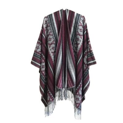 China Acrylic women's retro style Argentinian poncho with pampas pattern for sale