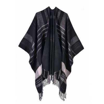 China ACRYLIC ARTISAN CRAFTED V-NECK ALPACA BLEND PONCHO FOR MEN, “NAZCA BLACK” for sale