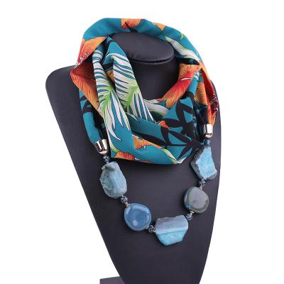 China Jewelry Bohemia Stone Necklace Chiffon Bead Scarf Jewel Necklace Polyester Color Pendant Scarf for sale