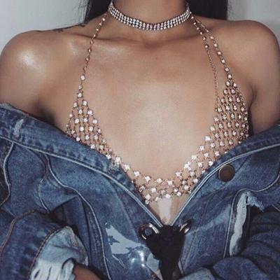 China Full body jewelry chain bras rhinestone woman boutique bras large fashion beach nightclub shiny bikini exclusive sexy romantic DJ for sale