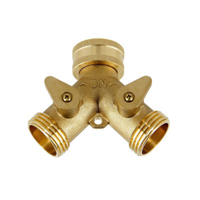 China Garden Tools Heavy Duty Brass Garden Tools Garden Hose Connector Tap Splitter Hose Pin Adapter with 2 Valves plus 2 Extra Rubber Gaskets for sale