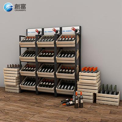 China Single-Sided Modern Supermarket Metal Market Fruit Vegetable Storage Display Rack Wood Shelf Shopping Rack for sale