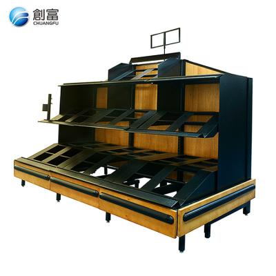 China Single Sided Wooden Shelving Food Vegetable And Fruit Store Supermarket Shelves Metals Market Gondolas Supermercado for sale