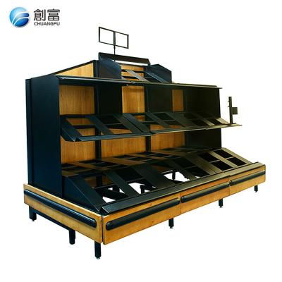 China Single Sided Wooden Metallic Food Supermarket Display Rack Vegetable Rack Shelving For Grocery Grocery Store for sale