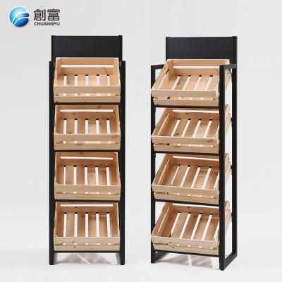 China Factory direct sale supermarket wooden equipment single sided fruit vegetable rack display shelving for store for sale