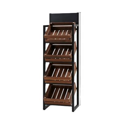 China Single Sided Fruit Vegetable Racks Display Stand For Vegetable Supermarket Shelves Fruit And Vegetable Cabinet for sale