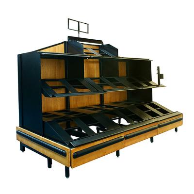 China Single Sided Metal Food Groceries Equipment Gondola Wood Vegetable and Fruit Store Shelves Display Racks Supermarket for sale