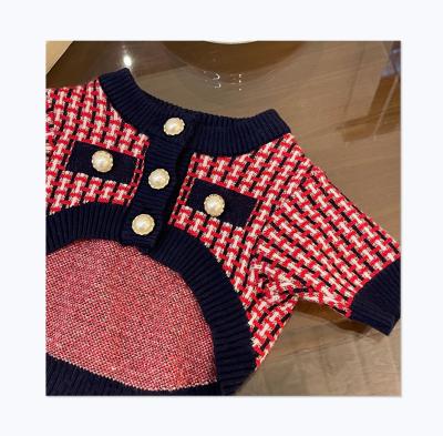 China Brand Stocked Fashionable Luxury Knitted Woolen Pearl Decorated Pet Coat Dog Winter Clothes for sale