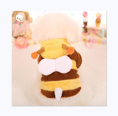 China Warm Sustainable Cute Little Bee And Thick Velvet Winter Pet Clothes Cross Party Dress Dog Coat for sale