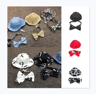 China Viable Classic Pattern Design Printed Custom Wholesale Luxury Pet Accessories Brand Dog Hats And Bow Ties for sale