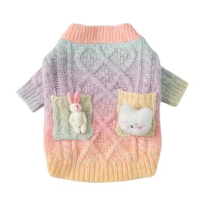 China Super Cute Viable Ice Cream Color Pet Clothes New Design Autumn And Winter Gradient Colorful Cardigan Dog Sweater for sale