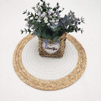 China Creative Wholesale Viable Linen Cotton Rope and Wicker Mat Heat Insulation Hand Woven Squash Herb Combination Cup Coasters Dining Table for sale