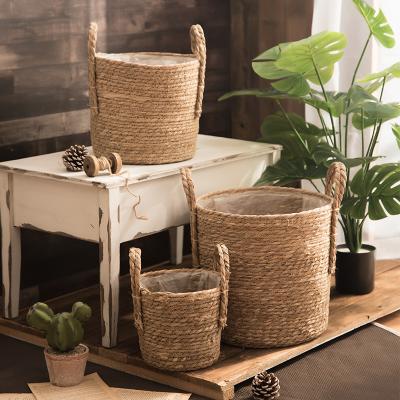 China Minimalist Straw Woven Flower Barrel Wheat Ear Vase Barley Ornament Rattan Woven Flower Basket Seaweed Basket Flower Pot Portable Rattan Woven Flower Basket for sale